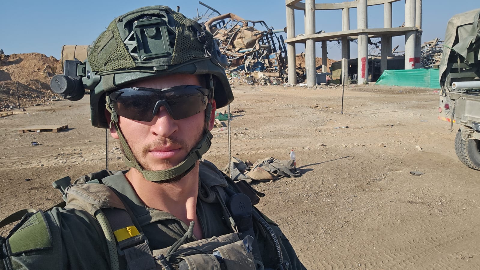 Israeli soldier in combat zone showing the reality of war